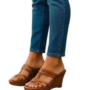 UGG Tan Leather Wedge Sandals
